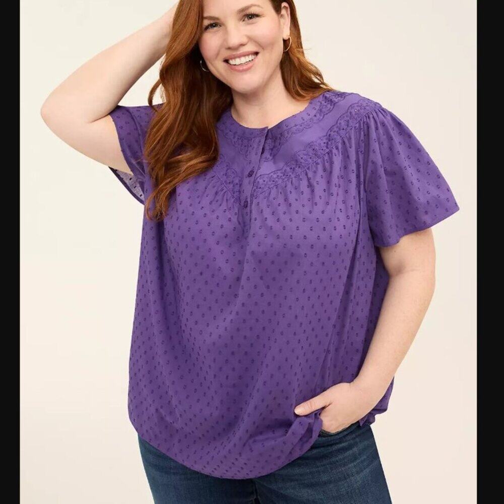 Lane Bryant Brand NWT Relaxed Perfect Sleeve Lace-Trim Popover Blouse Size 26/28